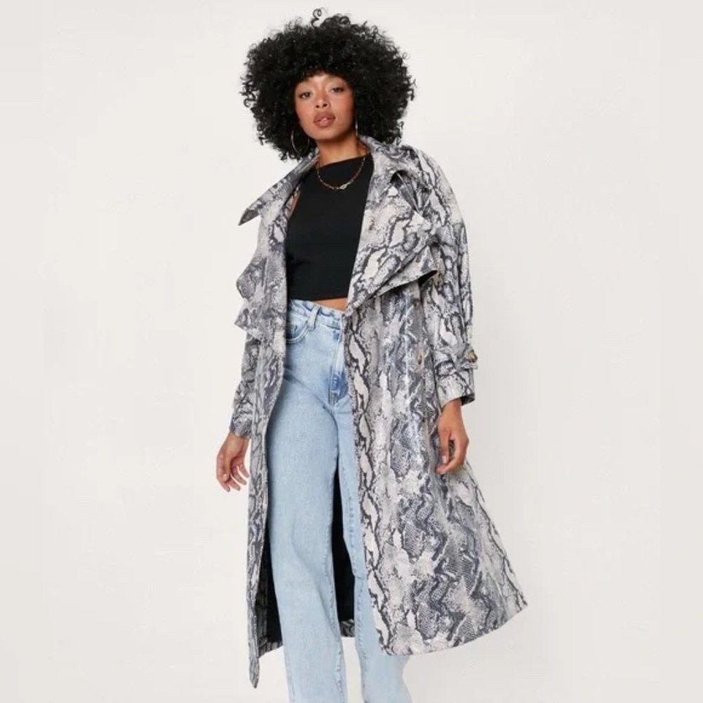 BRAND NEW Nasty Gal Snake Print Trench Coat